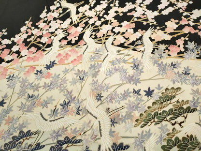 平和屋着物■豪華黒留袖　友禅　作家物　群鶴文　松竹梅　暈し染め　正絹　逸品　DABJ5095qa