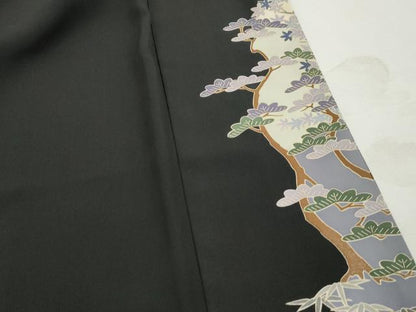 平和屋着物■豪華黒留袖　友禅　作家物　群鶴文　松竹梅　暈し染め　正絹　逸品　DABJ5095qa