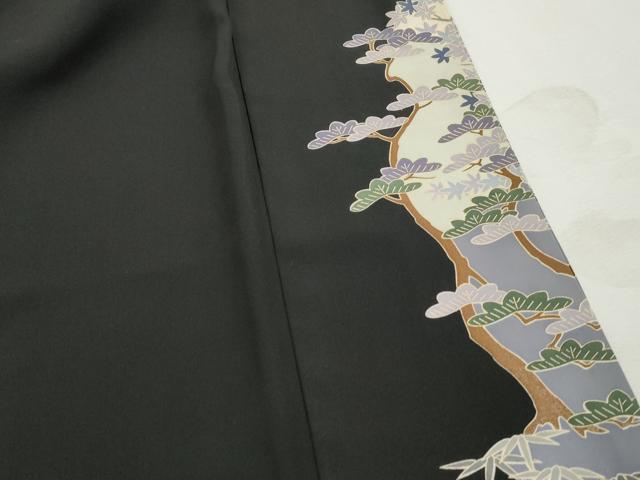 平和屋着物■豪華黒留袖　友禅　作家物　群鶴文　松竹梅　暈し染め　正絹　逸品　DABJ5095qa
