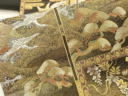 平和屋本店▼六通柄袋帯　唐織　琳派瑞祥錦　黒地　本金箔つづれ　正絹　逸品　DABI7878fe