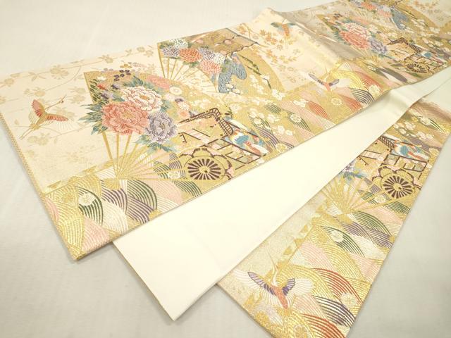 平和屋本店▼六通柄袋帯　唐織　瑞波吉祥扇　本金箔　正絹　逸品　未使用　DABI7879fe