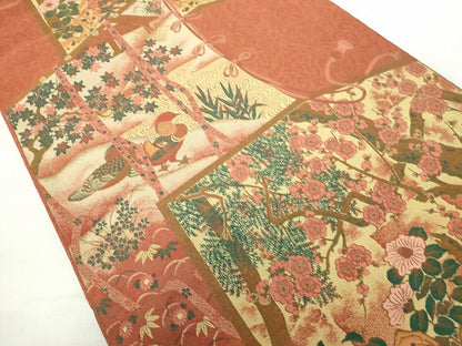 平和屋着物◎全通柄袋帯　鴛鴦花文　正絹　逸品　DABJ4087cd