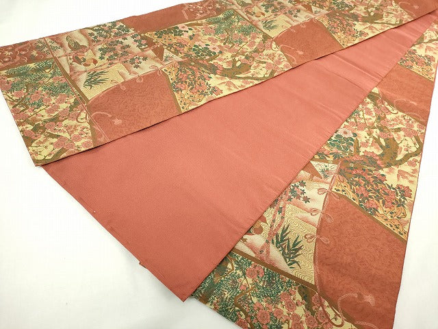 平和屋着物◎全通柄袋帯　鴛鴦花文　正絹　逸品　DABJ4087cd