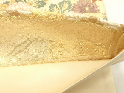平和屋本店▼六通柄袋帯　松皮王朝絵文　本金箔　正絹　逸品　CABL4544dy