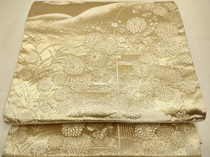 平和屋本店▼六通柄袋帯　風景文　24K金箔二重織　正絹　逸品　DABJ3996du