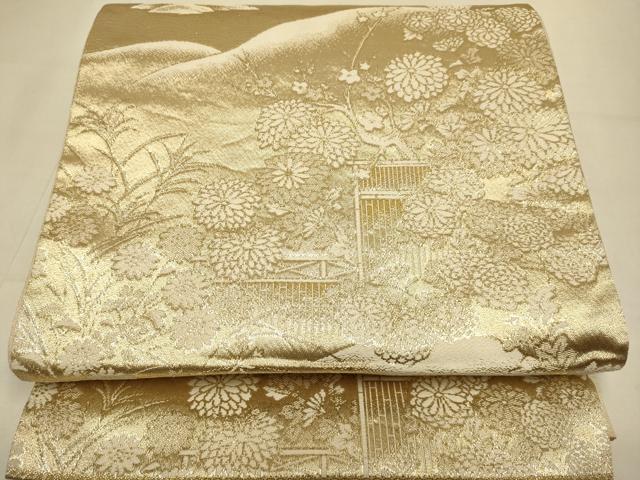 平和屋本店▼六通柄袋帯　風景文　24K金箔二重織　正絹　逸品　DABJ3996du