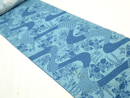 平和屋着物▼小紋　解き反物　着尺　型染め　草花文　逸品　DABJ4591zy