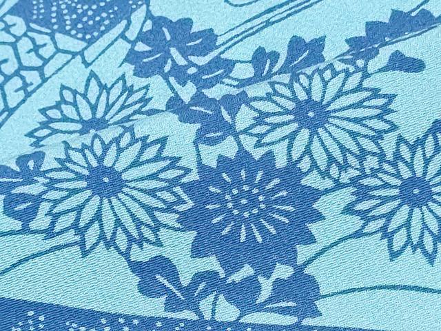 平和屋着物▼小紋　解き反物　着尺　型染め　草花文　逸品　DABJ4591zy
