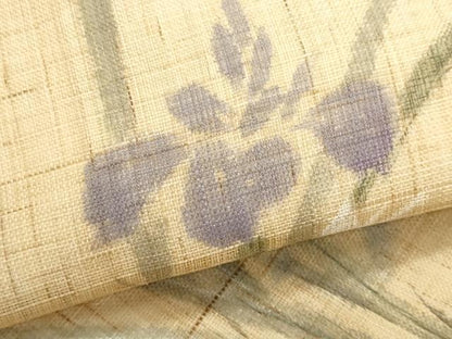 平和屋着物＊夏物　九寸名古屋帯　手描き　杜若　麻　逸品　CABL2216fb