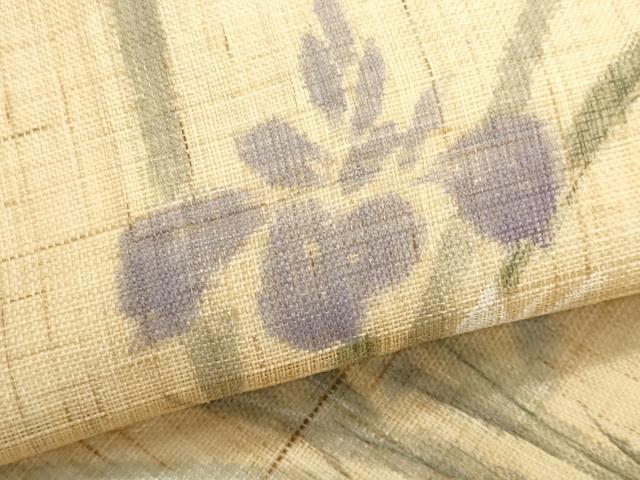 平和屋着物＊夏物　九寸名古屋帯　手描き　杜若　麻　逸品　CABL2216fb