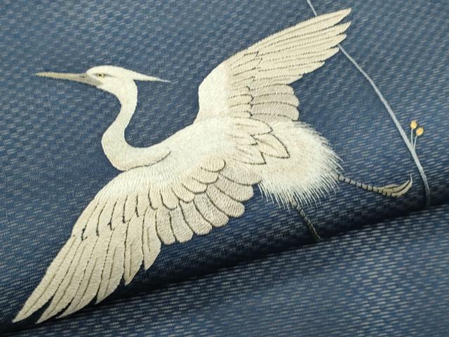 平和屋着物＊夏物 九寸名古屋帯 総刺繍 鷺 金糸 正絹 逸品 CABL2259fb