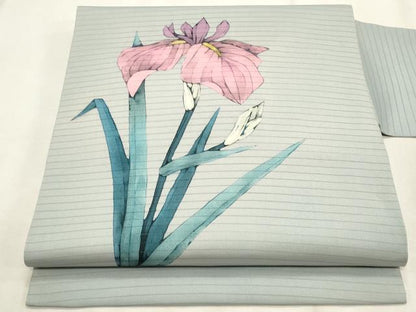 平和屋着物＊夏物　絽塩瀬　九寸名古屋帯　ろうけつ染め　杜若　正絹　逸品　CABL2262fb