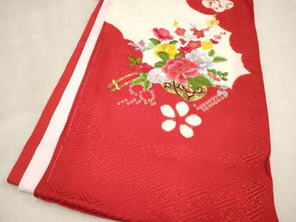 平和屋着物[]お宮参り　女の子　祝着　産着　初着　のしめ　刺繍　絞り　花鞠文　金糸　逸品　DABJ3145ea