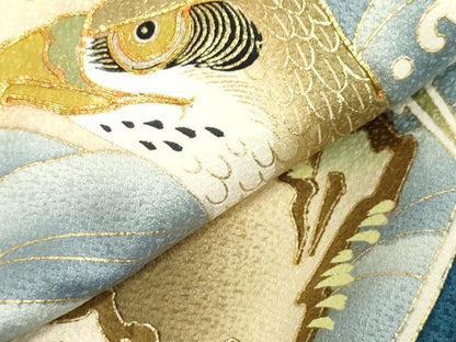 平和屋着物[]お宮参り　男の子　祝着　産着　初着　のしめ　駒刺繍　鷹　鷲　立波笹文　金彩　逸品　DABJ3130ea