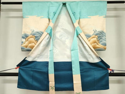 平和屋着物[]お宮参り　男の子　祝着　産着　初着　のしめ　駒刺繍　鷹　鷲　立波笹文　金彩　逸品　DABJ3130ea