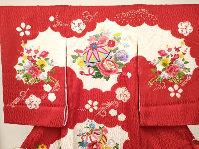 平和屋着物[]お宮参り　女の子　祝着　産着　初着　のしめ　刺繍　絞り　花鞠文　金糸　逸品　DABJ3145ea