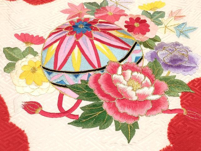 平和屋着物[]お宮参り　女の子　祝着　産着　初着　のしめ　刺繍　絞り　花鞠文　金糸　逸品　DABJ3145ea