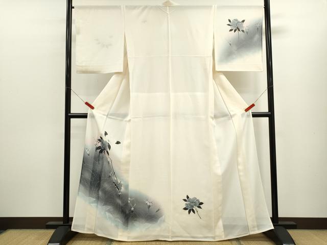 平和屋着物＊夏物　訪問着　絽　手描き　枝花文　暈し染め　金銀彩　正絹　逸品　CABK6769ze