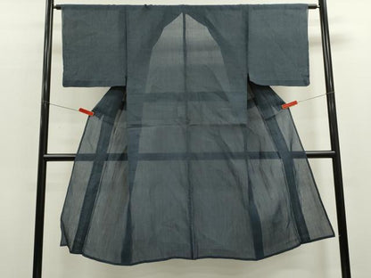 平和屋着物＊夏物　男性　本場小千谷ちぢみ　　鉄御納戸色　麻　逸品　CABK6736ze