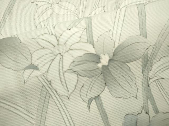 平和屋着物＊夏物　小紋　絽　手描き　草花文　銀彩　正絹　逸品　CABK6756ze