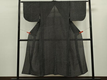 平和屋着物＊夏物　小紋　絽　抽象文　黒地　正絹　逸品　CABK6759ze