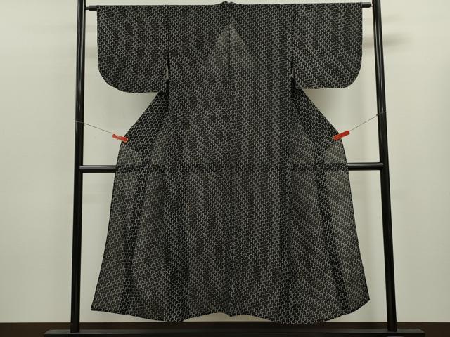 平和屋着物＊夏物　小紋　絽　抽象文　黒地　正絹　逸品　CABK6759ze
