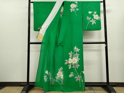 平和屋着物＊夏物　訪問着　絽　駒刺繍　枝花文　銀彩　正絹　逸品　CABK6757ze