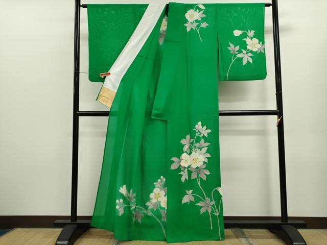 平和屋着物＊夏物　訪問着　絽　駒刺繍　枝花文　銀彩　正絹　逸品　CABK6757ze