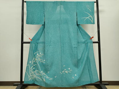 平和屋着物＊夏物　訪問着　絽　草花文　たたき染め　銀彩　正絹　逸品　CABK6748ze