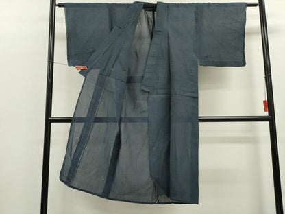 平和屋着物＊夏物　男性　本場小千谷ちぢみ　　鉄御納戸色　麻　逸品　CABK6736ze