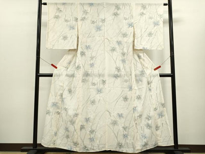 平和屋着物＊夏物　小紋　絽　手描き　草花文　銀彩　正絹　逸品　CABK6756ze
