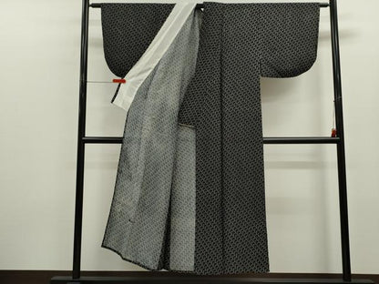 平和屋着物＊夏物　小紋　絽　抽象文　黒地　正絹　逸品　CABK6759ze