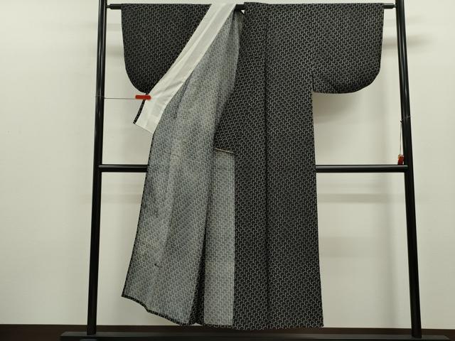 平和屋着物＊夏物　小紋　絽　抽象文　黒地　正絹　逸品　CABK6759ze
