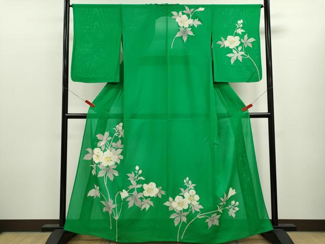 平和屋着物＊夏物　訪問着　絽　駒刺繍　枝花文　銀彩　正絹　逸品　CABK6757ze