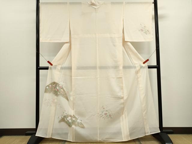 平和屋着物＊夏物　訪問着　絽　草花文　金銀彩　正絹　逸品　CABK6740ze