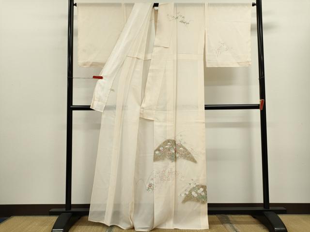平和屋着物＊夏物　訪問着　絽　草花文　金銀彩　正絹　逸品　CABK6740ze