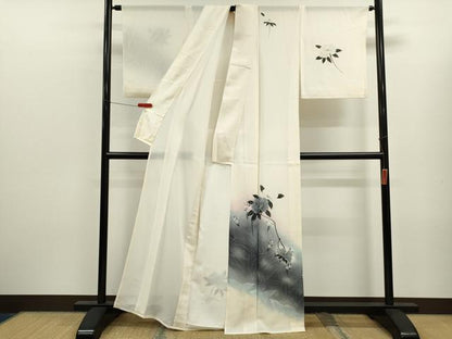平和屋着物＊夏物　訪問着　絽　手描き　枝花文　暈し染め　金銀彩　正絹　逸品　CABK6769ze