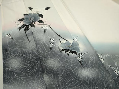 平和屋着物＊夏物　訪問着　絽　手描き　枝花文　暈し染め　金銀彩　正絹　逸品　CABK6769ze