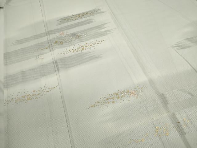 平和屋着物＊夏物　訪問着　絽　刺繍　枝花文　金銀彩　正絹　逸品　CABK6773ze
