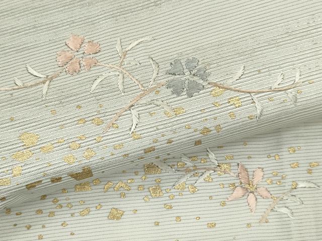 平和屋着物＊夏物　訪問着　絽　刺繍　枝花文　金銀彩　正絹　逸品　CABK6773ze