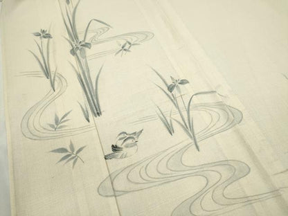 平和屋着物＊夏物　訪問着　紗紬　手描き　流水鴛鴦燕子花　正絹　逸品　CABK6776ze