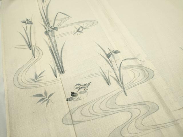 平和屋着物＊夏物　訪問着　紗紬　手描き　流水鴛鴦燕子花　正絹　逸品　CABK6776ze