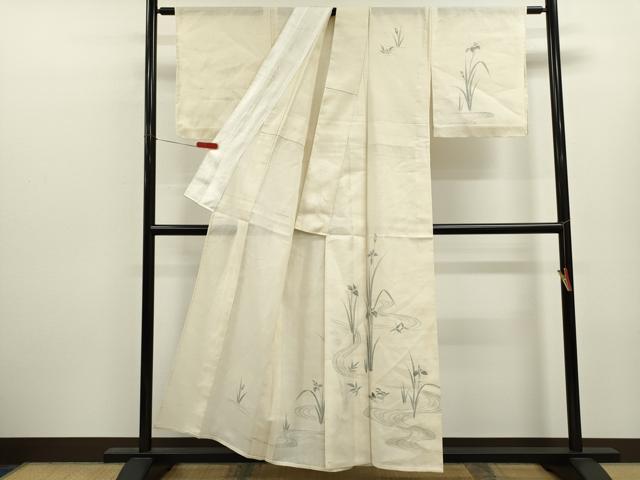 平和屋着物＊夏物　訪問着　紗紬　手描き　流水鴛鴦燕子花　正絹　逸品　CABK6776ze