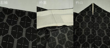 平和屋着物＊夏物　紗紬　亀甲文様　黒地　正絹　逸品　CABK6747ze