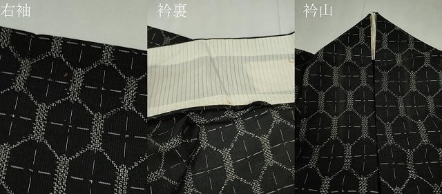 平和屋着物＊夏物　紗紬　亀甲文様　黒地　正絹　逸品　CABK6747ze