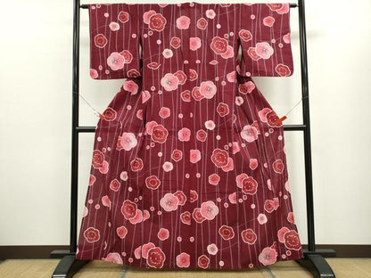 平和屋着物∴夏物　綿紅梅　浴衣　舞梅文　綿　逸品　CABK6793ze