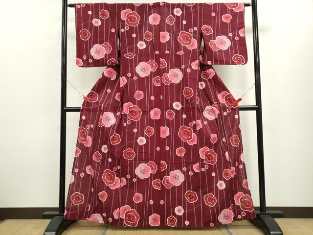 平和屋着物∴夏物　綿紅梅　浴衣　舞梅文　綿　逸品　CABK6793ze