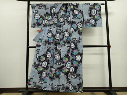 平和屋着物∴夏物　浴衣　注染　枝花文　日本製　手縫い　綿　逸品　CABK6790ze