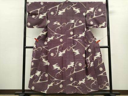 平和屋着物∴夏物　浴衣　兎　月　立波文　綿　逸品　CABK6782ze