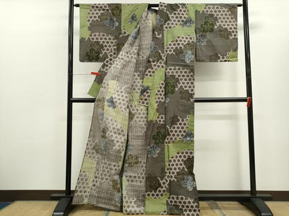 平和屋着物∴夏物　浴衣　雪輪舞桜文　金彩　手縫い　綿　逸品　 CABK6786ze